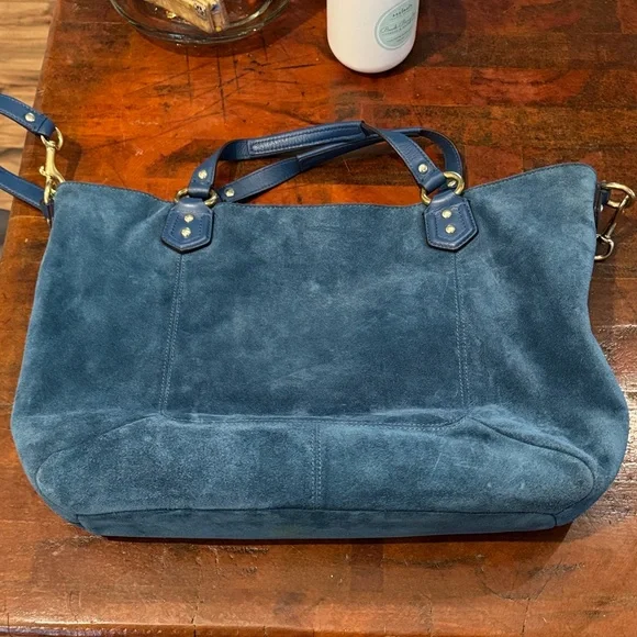Coach Dark Teal Suede Shoulder Bag with Gold Hardware - Picture 8 of 16